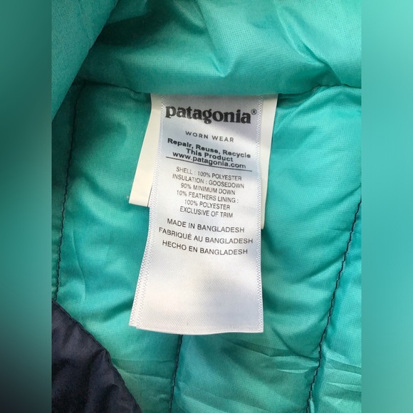 🏔Patagonia Down Sweater Jacket Full Zip Women Sz-Small Navy & Turquoise Quilted - Picture 7 of 12